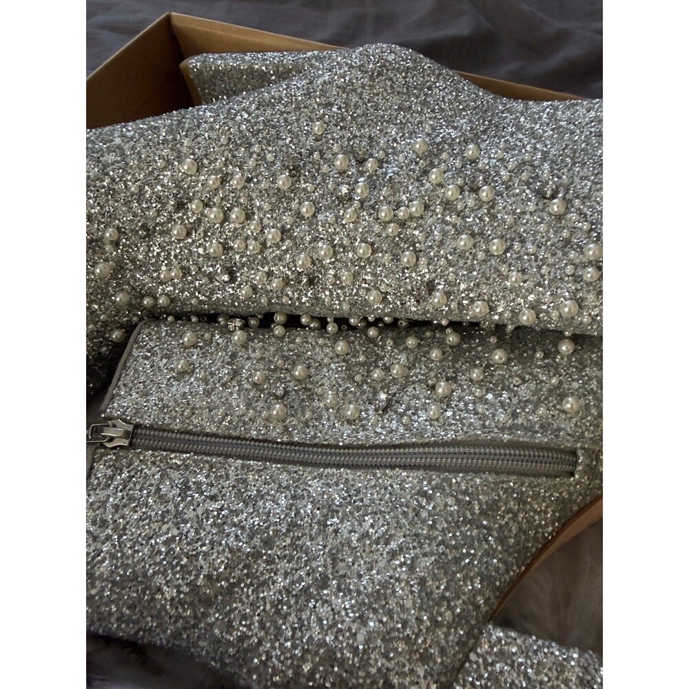Jessica Simpson Women's Starlite silver glitter chunky heel boots LIKE Size 10 - Picture 4 of 8